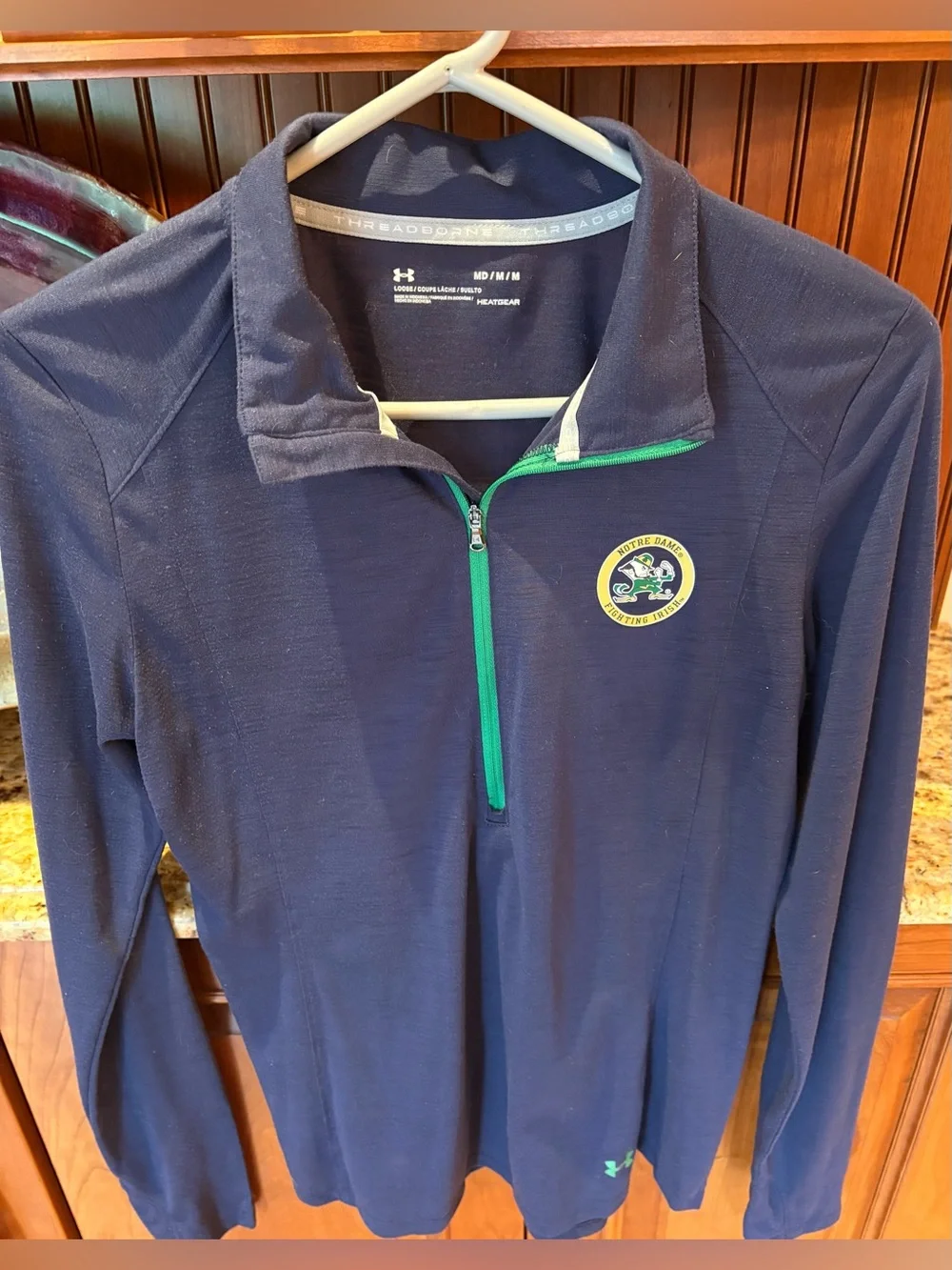 Notre Dame Fighting Irish‎ men’s quarter zip pullover. Sharp blue w/iconic logo